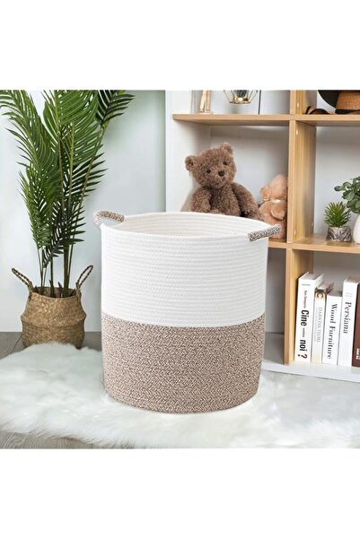 Generic سلال غسيل روني، سلة تخزين قطنية منسوجة قابلة للطي مع مقابض، ملابس كبي...