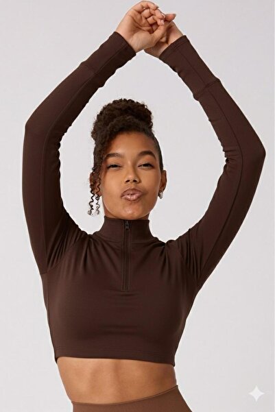 Wooster Fermuarlı Parmak Detaylı Uzun Kollu Crop