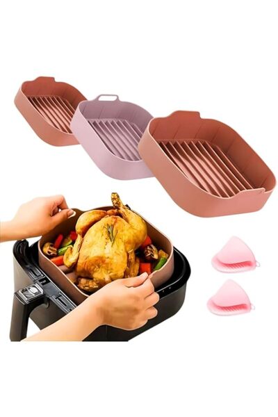 Generic Silicone Air Fryer Basket Liners Square, 3pcs Air Fryer Silicone Pot, Reusable Silicone Air Fryer Li