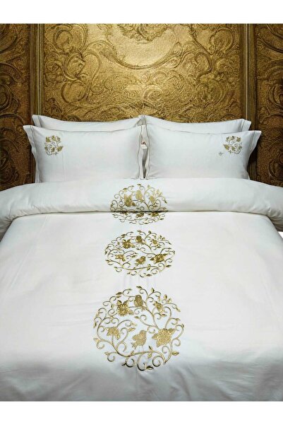 BAŞ TASARIM Special Pattern Embroidered Cotton Satin Double White Duvet Cover...