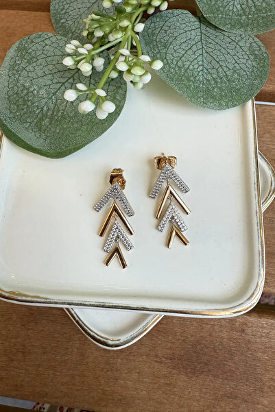 AURA ATELIER Çelik Taşlı&Taşsız Sallantılı V Küpe