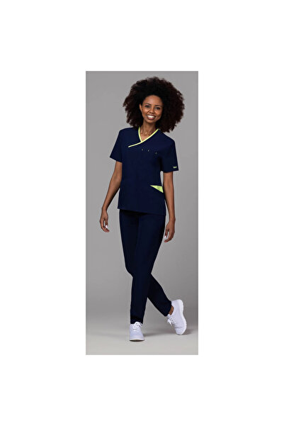 OEM PREMIUM ONYX Premium Women's Medical Suit, Navy Blue with Green Apple Pip...