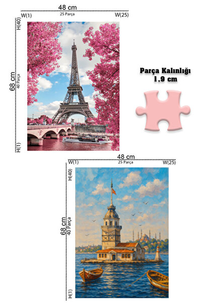 Neverland 2 ADET 1000 PARÇA PUZZLE- EYFEL KULESİ VE KIZ KULESİ SAKİNLİĞİ
