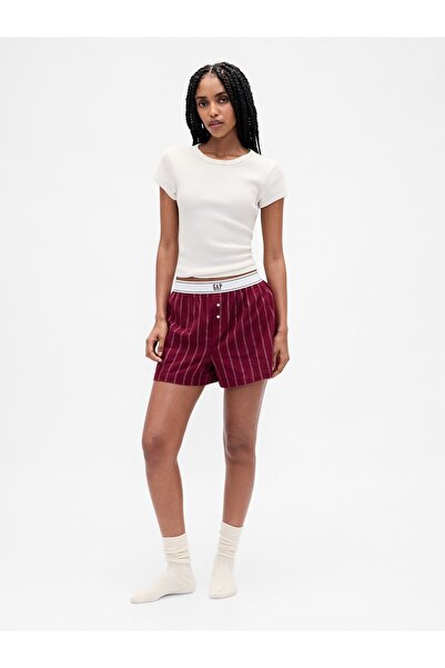 GAP Kadın Bordo Logo Flannel Boxer Şort