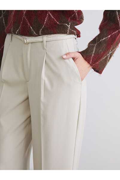 LC Waikiki Vizyon New Season Wide Leg Women's Pleated Trousers with Belt at the Waist