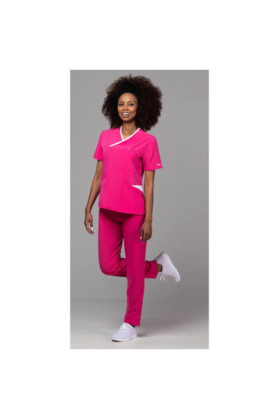 tag Costum medical ONYX Premium pentru femei, ciclam cu bordură albă