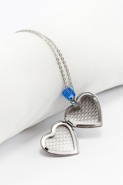 biuti قلادة من الفولاذ المقاوم للصدأ على شكل قلب قابلة للفتح مع عين الحسد، قل...