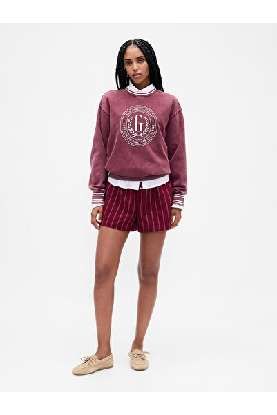 GAP Kadın Bordo Logo Flannel Boxer Şort