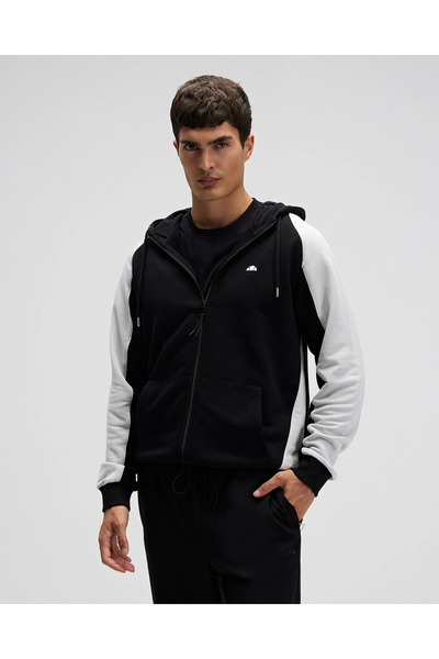 Ellesse Em560-Bk Zippered Hooded Men's Sweatshirt - Black