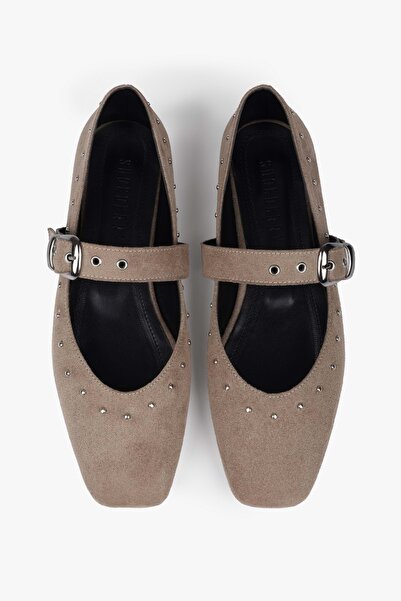 Shoeberry Women's Neria Mink Suede Trock Ballerinas