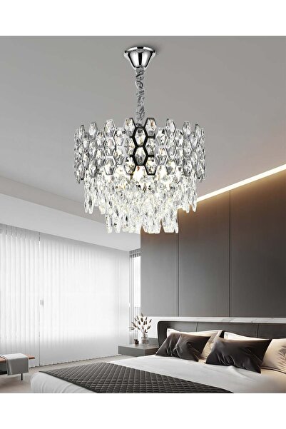 RFAN Candelabru, Model 75003/400, Textură de Cristal, Metal, 5 X E14, Argintiu