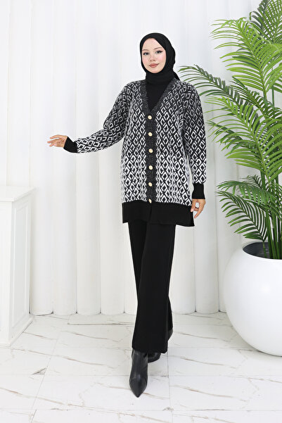 benguen Patterned Knitwear Cardigan Set S1044 Black
