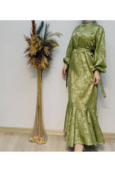 afran collection SATEN ELBİSE BELDEN KUŞAKLI ALTTAN VOLANLI