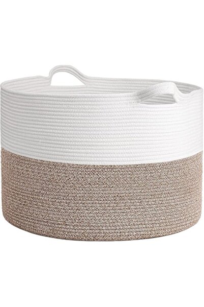 Generic سلة غسيل منسوجة من حبل قطني كبير من OFRANK XXX، 55 × 55 × 35 سم، لتخز...