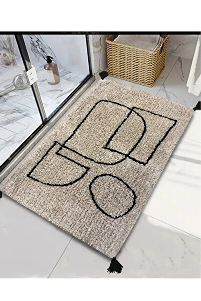 Genel Markalar Yumuşak ve şık bej pamuklu banyo paspası, 60x100 cm, püsküllü ...