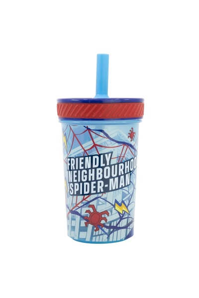 SPIDERMAN Plastic cup, BPA-free, Smartgrip, anti-tip with silicone straw, 370 ml,