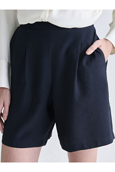 LC Waikiki Navy Blue Women's Pleated Shorts with Elastic Waist