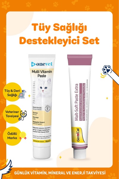 Gimcat Malt Soft Extra 100 Gr + OneVet Multivitamin Paste 100 Gr Kedi Malt Macunu 200 Gr