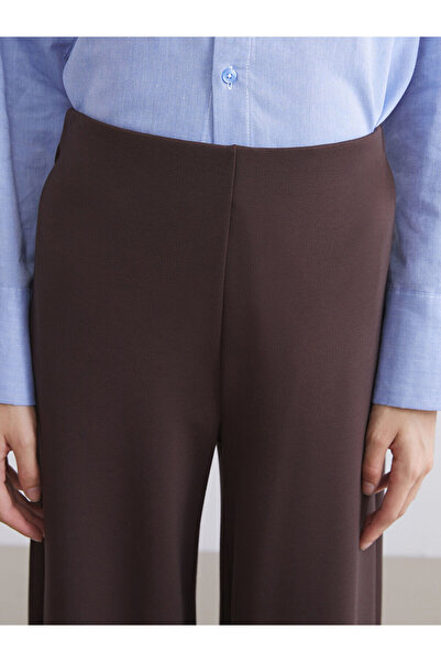 LC Waikiki Καφέ ελαστικό στη μέση φαρδύ πόδι γυναικείο παντελόνι