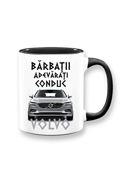 OEM Cană personalizată pentru pasionații de mașini cu mesajul: „Bărbați adevărați conduc Volvo”, Betaprint, albă cu negru