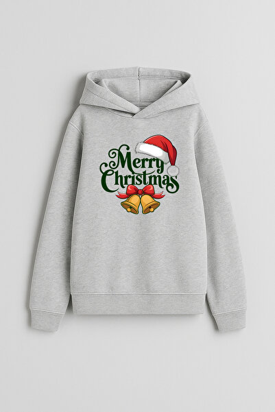 MODA هوديي رمادي اللون للأولاد والبنات مطبوع عليه عيد الميلاد المجيد وسانتا كلوز