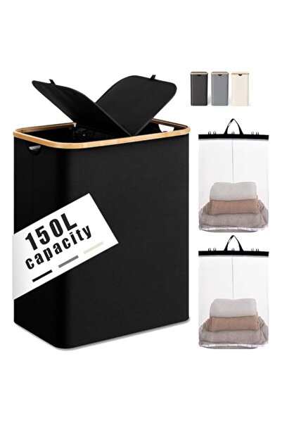 Generic 150L Large Laundry Basket with Double Compartment - Foldable Oxford Fabric Hamper with Dustproof Lid