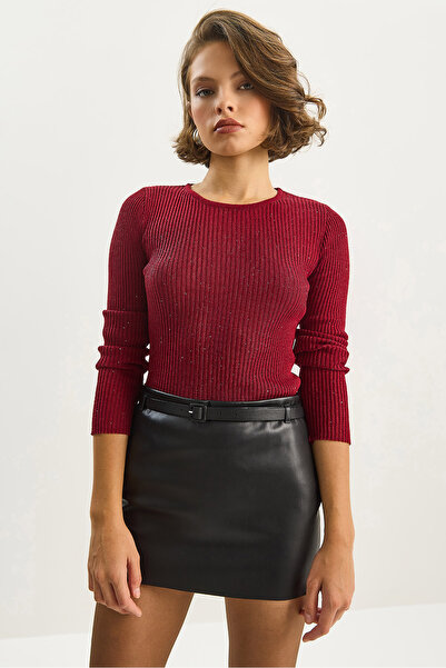 Bianco Lucci Kadın Bisiklet Yaka Fitilli Vücudu Saran Pul Detaylı Yaldızlı Triko Bluz 4798 60283583