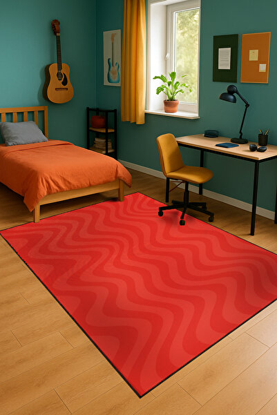 Rugs Modern Halı MOSSO Dalgalı Şerit Temalı Dokuma Taban Vintage Dekoratif Ha...