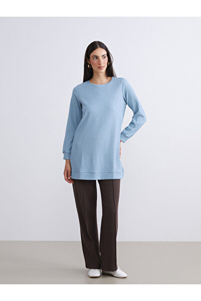 LC Waikiki Blue Crew Neck Textured Women's Tunic