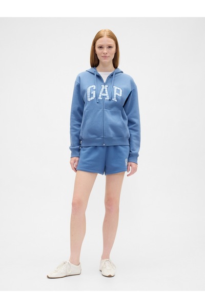 GAP Kadın Açık Mavi Logo Fleece Fermuarlı Sweatshirt