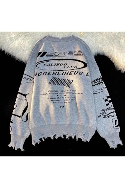 Touz Moda Πουλόβερ Harajuku Space oversized σε γκρι πλεκτό χρώμα