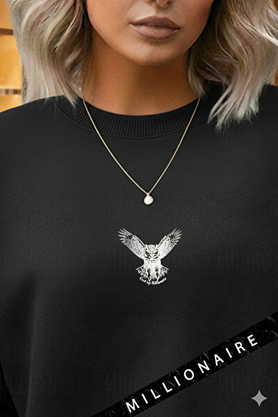 Millionaire Γυναικείο φούτερ με στάμπα κουκουβάγιας, χοντρό, μαλακό, 3 κλωστών, με λαιμόκοψη 0, oversize, φαρδύ