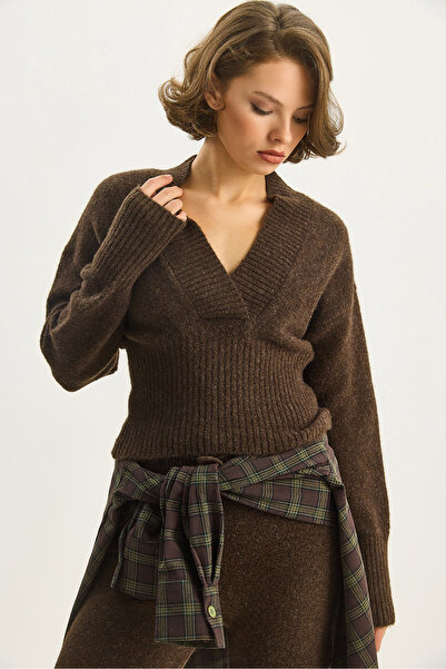 Bianco Lucci Pulover tricotat cu decolteu în V pentru femei 5080 60283586