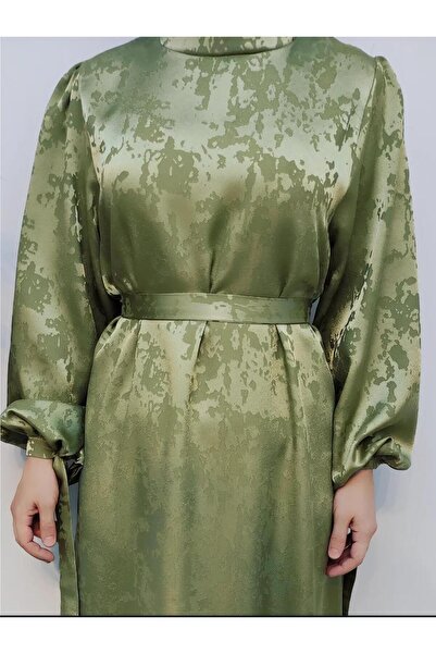 afran collection SATEN ELBİSE BELDEN KUŞAKLI ALTTAN VOLANLI