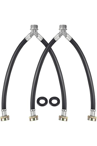 Generic 2 Pack Rubber Washing Machine Y Hose, 3/4 Inch Brass Fittings, 1 ft (12 Inch) Length Hot and Cold Wa
