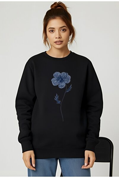 FUFLUNS Flower Printed Oversize Unisex Women/Men's Crew Neck Sweatshirt