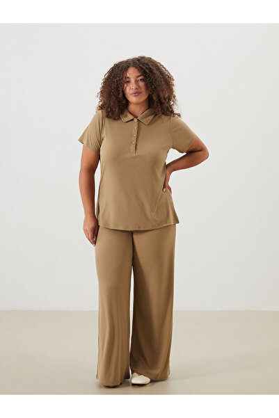 LC Waikiki Lcwaikiki Classic Khaki Women's Wide Leg Pants with Elastic Waist