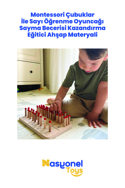 NASYONEL TOYS Montessori Ahşap Çubuklu Sayı Öğrenme Oyuncağı – Sayma Becerisi...