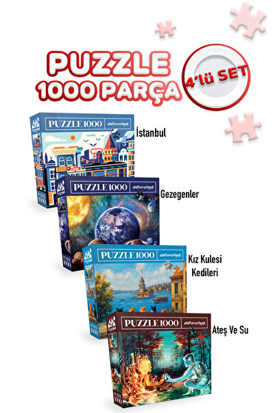 Neverland 4 ADET 1000 PARÇA PUZZLE -ISTANBUL VE GEZEGENLER VE KIZ KULESİ KEDİ...