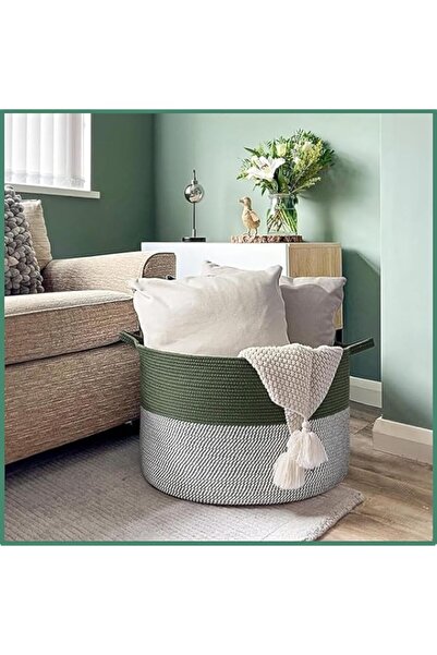 Generic India Artistic 100% Natural Handmade Cotton Rope Laundry Basket Jute Woven Storage Basket for Clothe