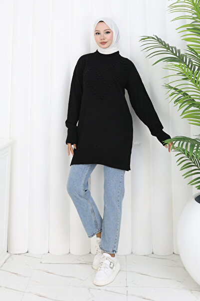 benguen Pulover tricot cu pompon S3023 Negru