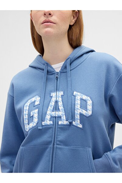 GAP Kadın Açık Mavi Logo Fleece Fermuarlı Sweatshirt
