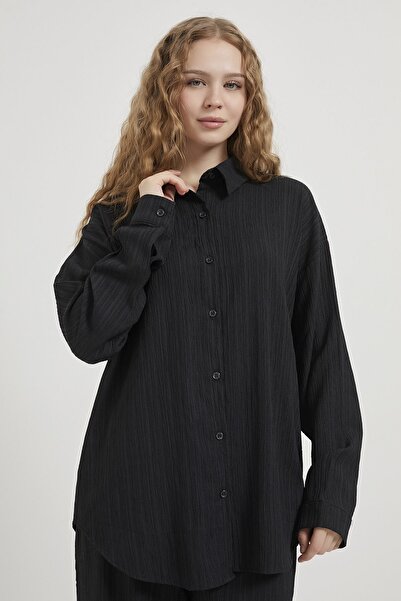 Arma Life Women's Textured Shirt Elastic Pants Black Set