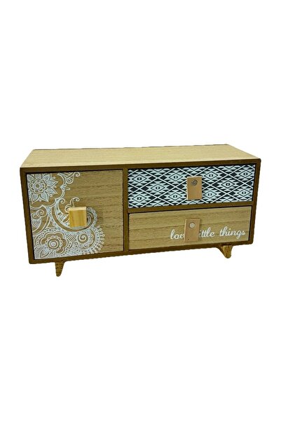 velve Caseta statica din lemn,tip dulapior,pentru accesorii, bijuterii si cosmetica,3 compartimente, Maro