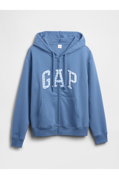 GAP Kadın Açık Mavi Logo Fleece Fermuarlı Sweatshirt