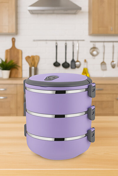 Genel Markalar Freshbox 3 Katlı Sızdırmaz Yemek Termosu Sefer Tası 1,8 Lt Lila