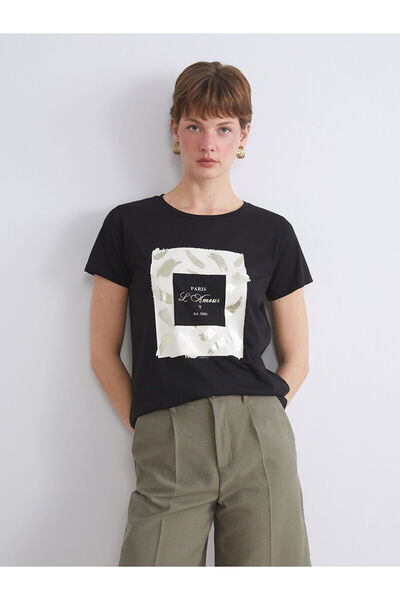 LC Waikiki Γυναικείο μπλουζάκι Özmarka New Season με στάμπα και λαιμόκοψη ποδ...