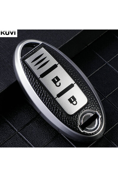 Choice3 غطاء حماية فضي اللون من جلد TPU لمفاتيح السيارة، متوافق مع نيسان قاشق...