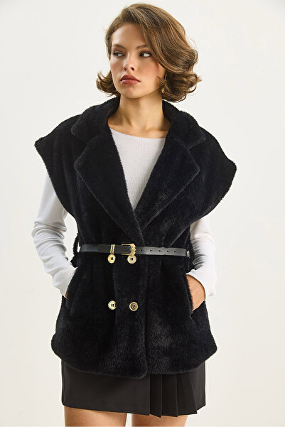 Bianco Lucci Дамска жилетка с подплата от изкуствена кожа, колан и джоб 11162 60283598