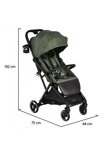 Cangaroo Airwalk Deep Green sports stroller, airplane cabin compatible, ultra-compact automatic folding, carrycot